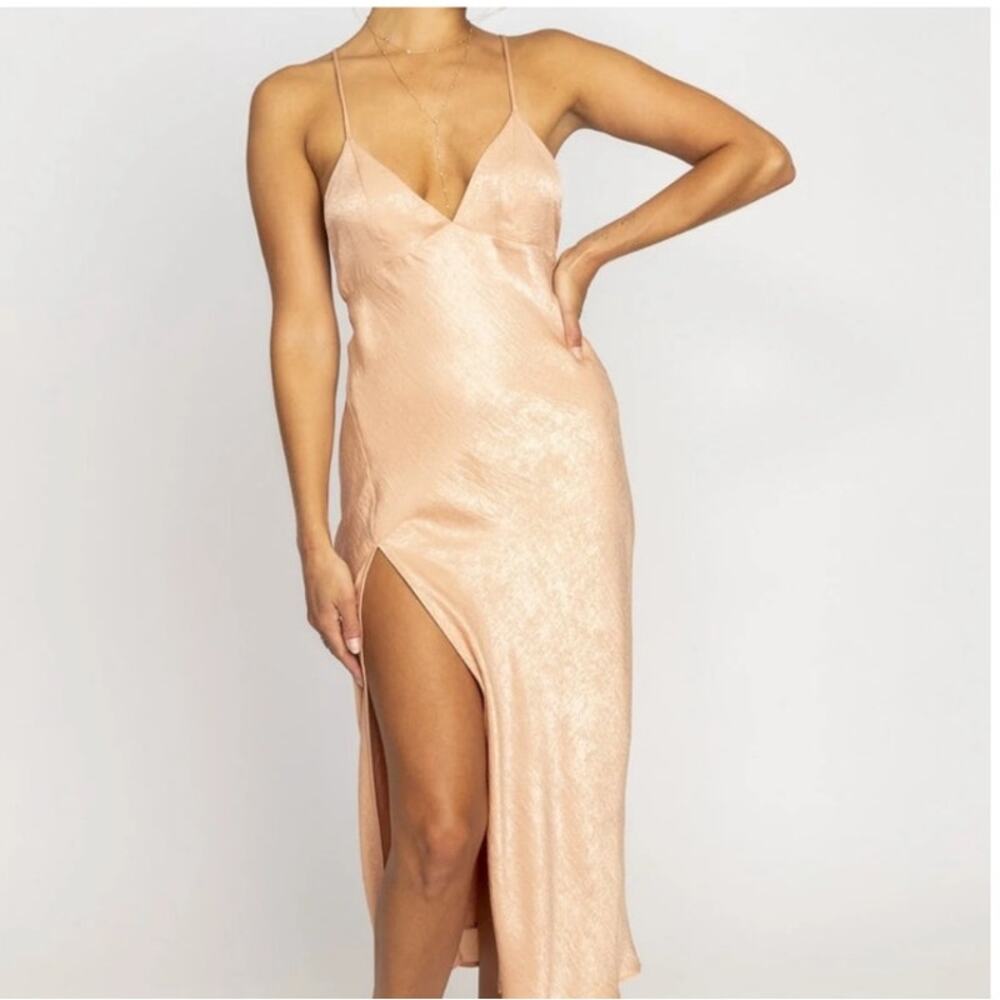 RESA Harper Slip Satin Midi Dress Peach Small Wedding Guest Cocktail Formal